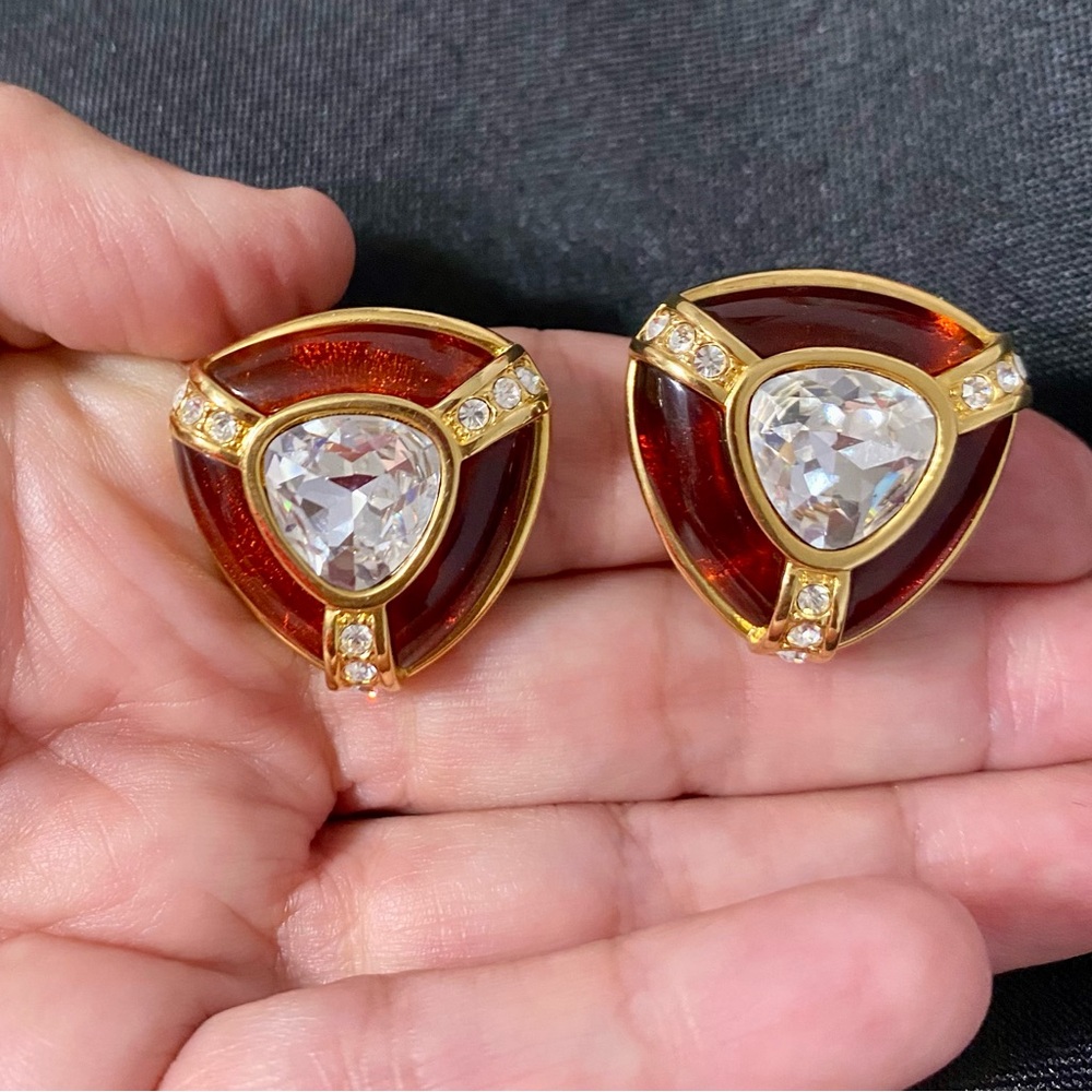 Joan Rivers clip on amber and gold toned earrings